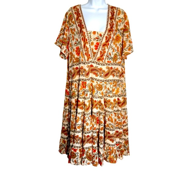 Bila Cream and Orange Floral Mini Dress Size XL - Picture 4 of 9